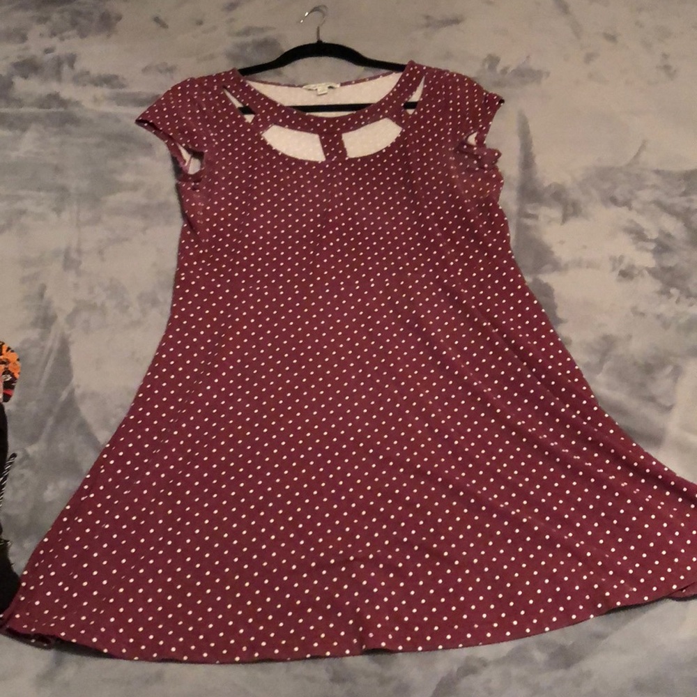 Maroon polka dot dress